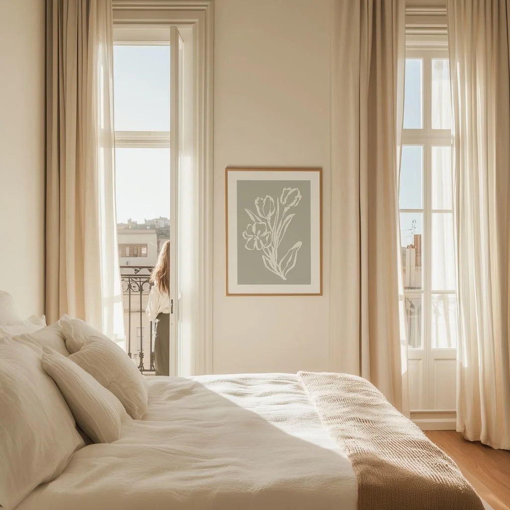 sage floral line art poster bedroom calm green decor