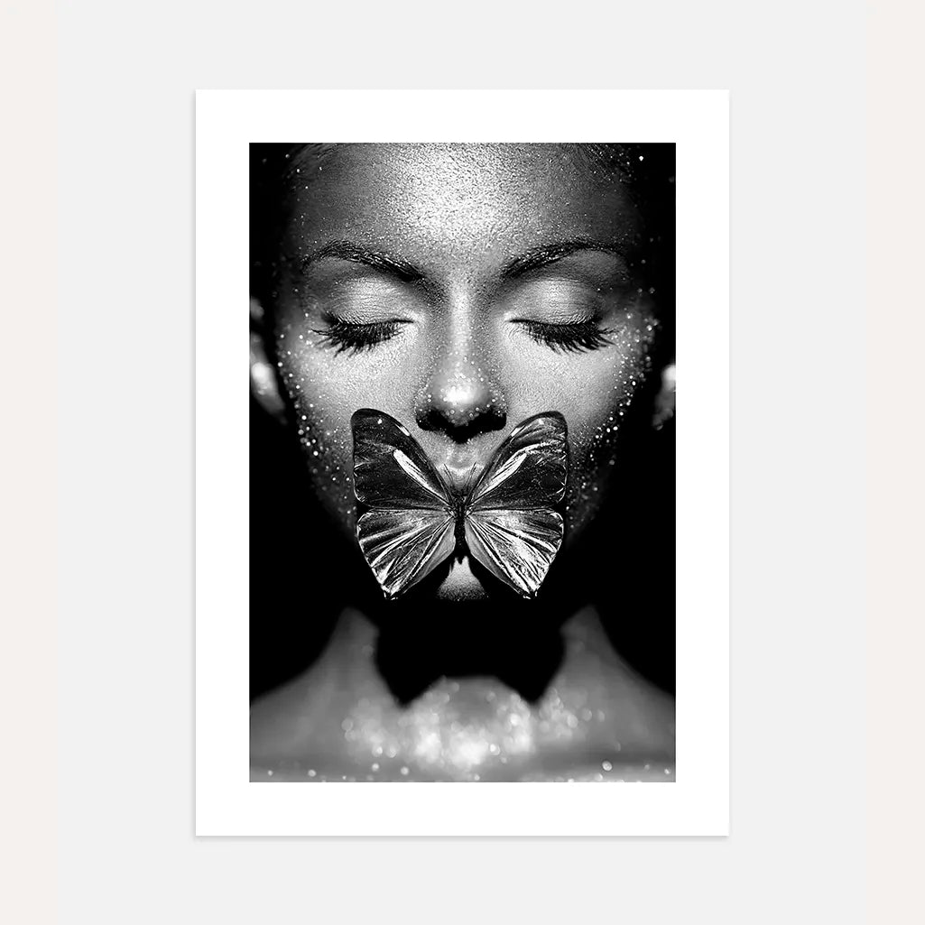 silver butterfly portrait poster wall art