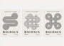 bauhaus poster set of 3 with neutral beige and black geometric lines arcs and modular forms