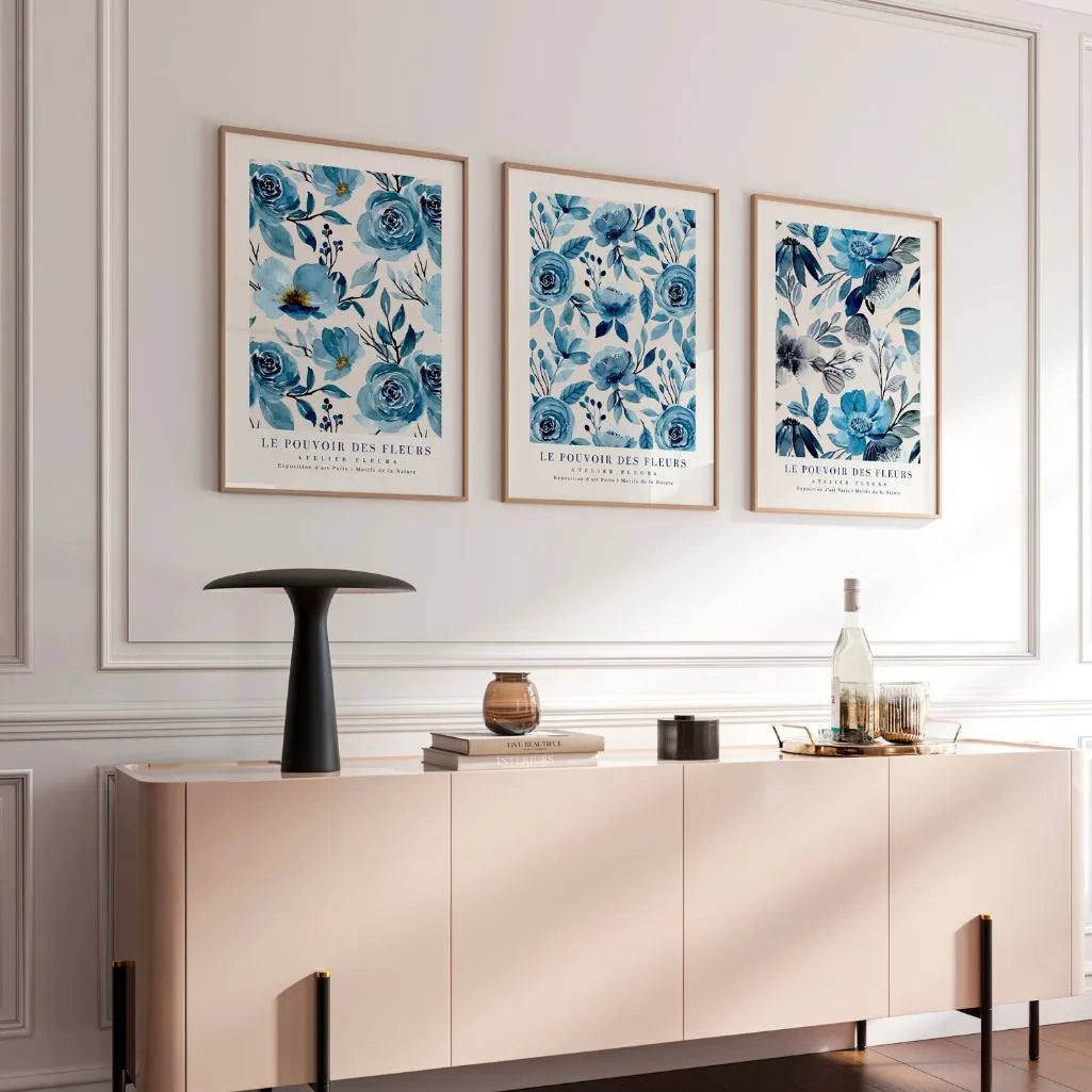 blue floral poster set wall art for home decor