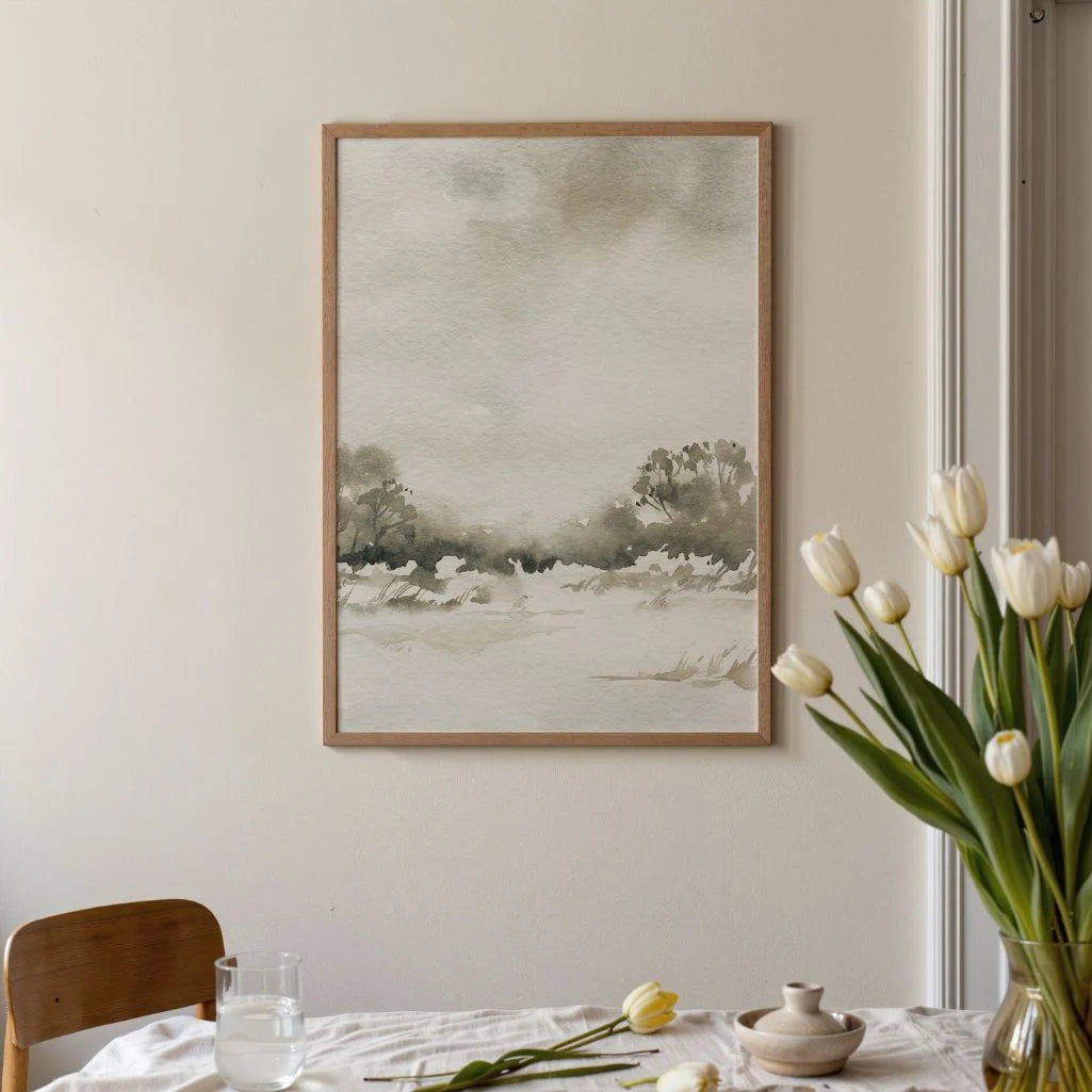 watercolor landscape poster living room beige decor