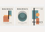 bauhaus poster set of 3 with orange and green geometric circles rectangles and black accents