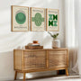 green bauhaus poster set styled in modern living room interior