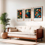 William Morris botanical animal poster set with owl flowers and fruits for wall art