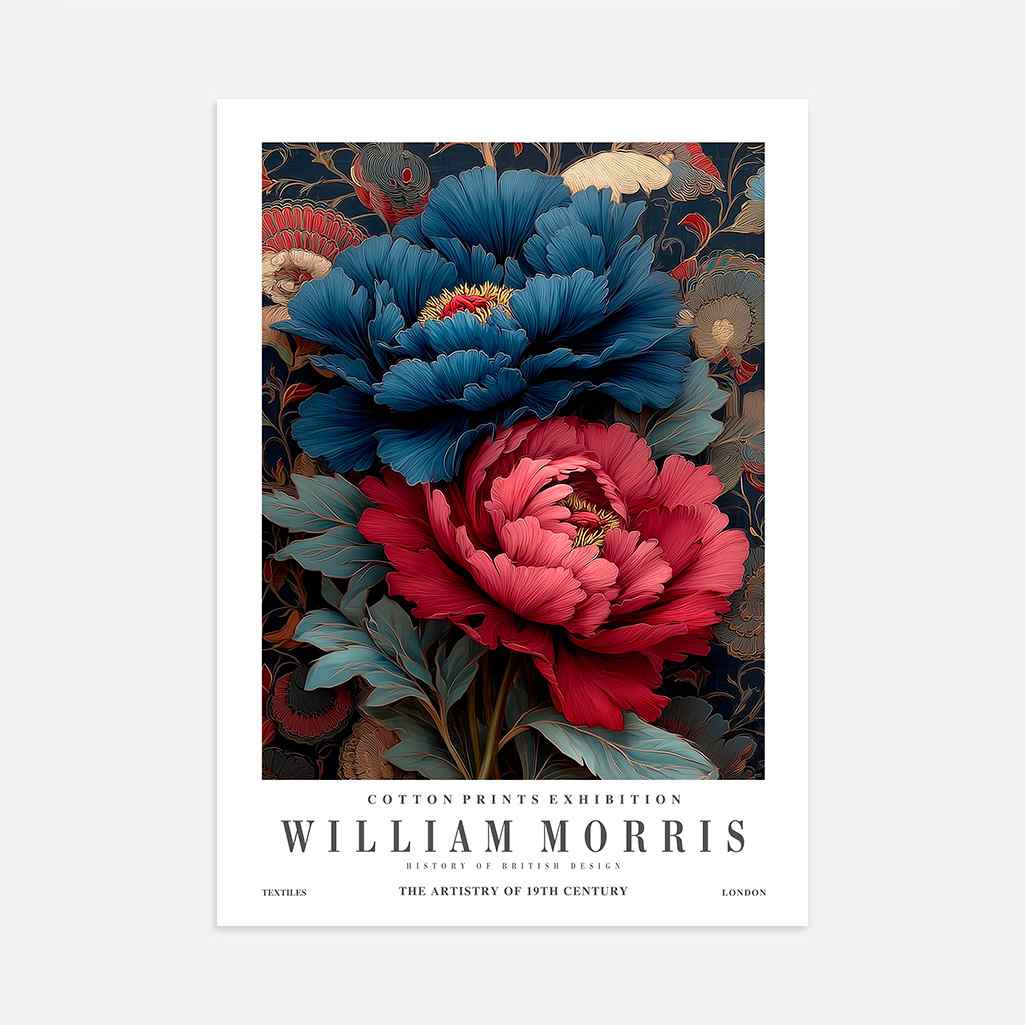Poster – Marineblauwe en Rode Bloemen