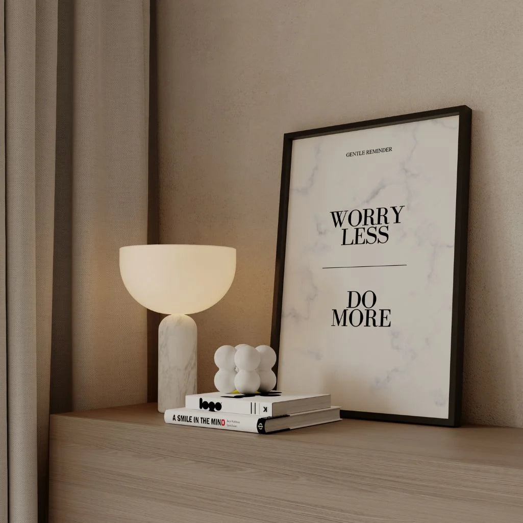 motivational typography poster in modern home office interior