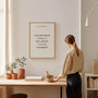 minimalist typography poster in modern home office workspace